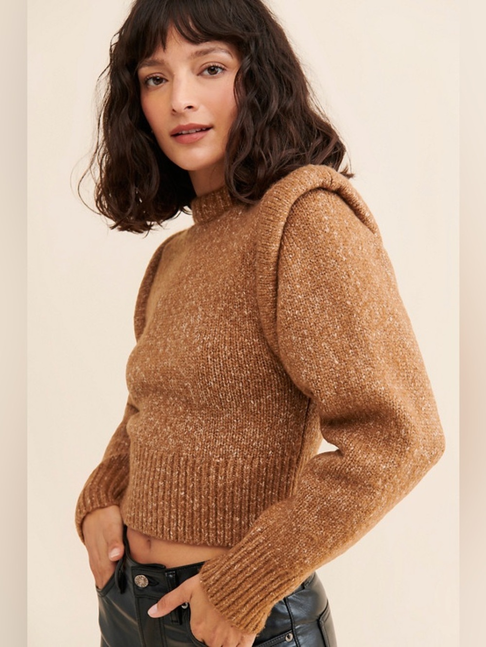 ASTR the Label Luciana Layered Statement Sleeve Camel Sweater size L
